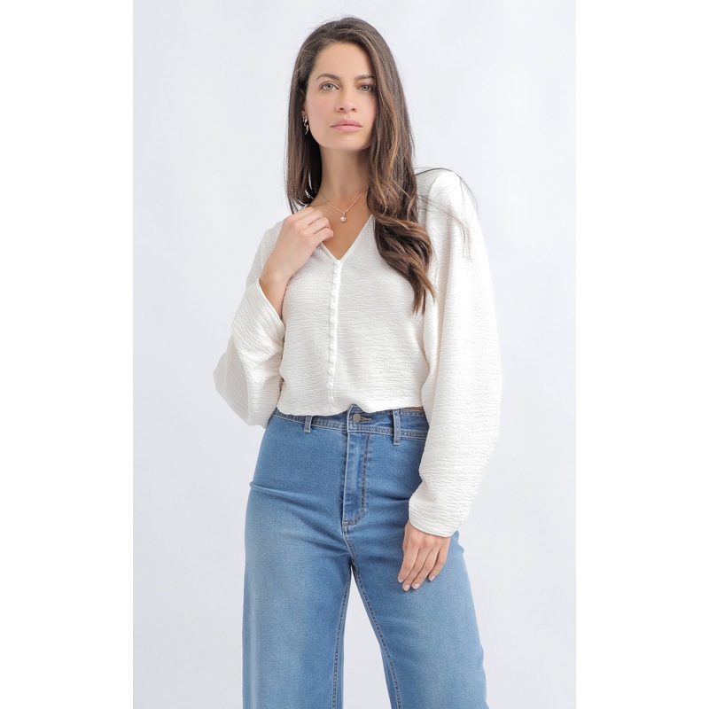 Crinkle Knit Blouson Top