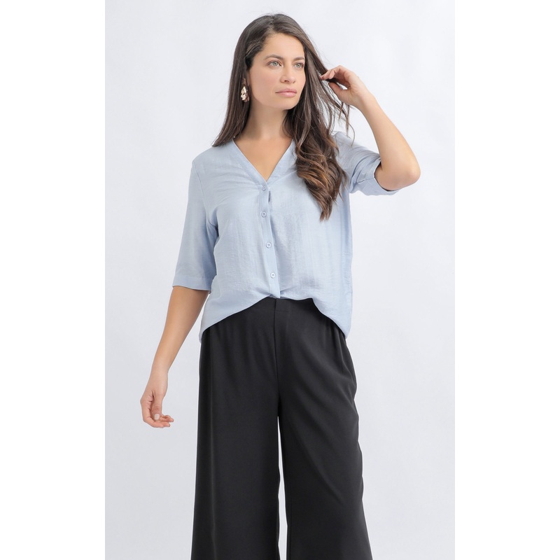 Linen Look V Neck Shirt