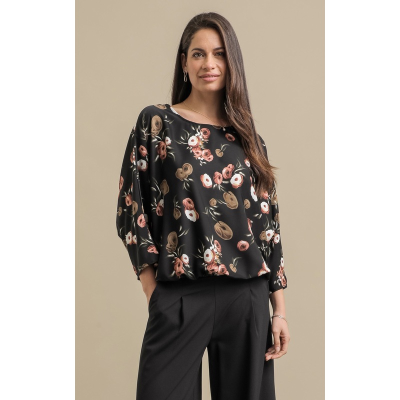 Printed Satin Batwing Top