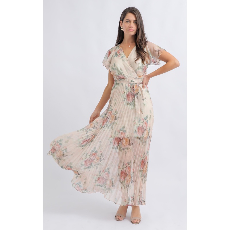 Ptd Chiffon Pleated Wrap Maxi