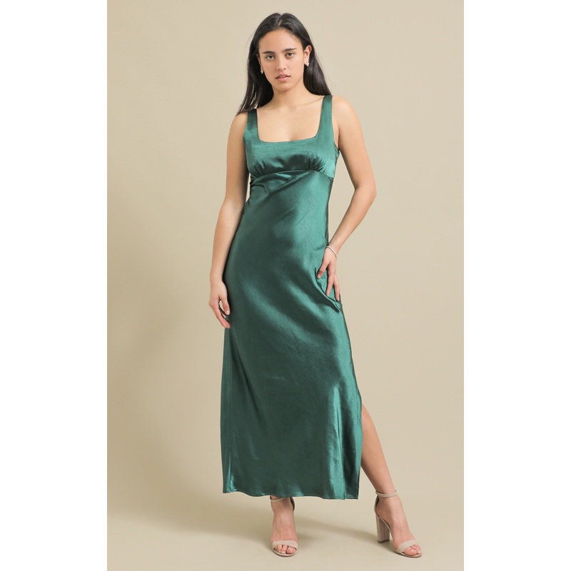 Satin Square Neck Bias Gown