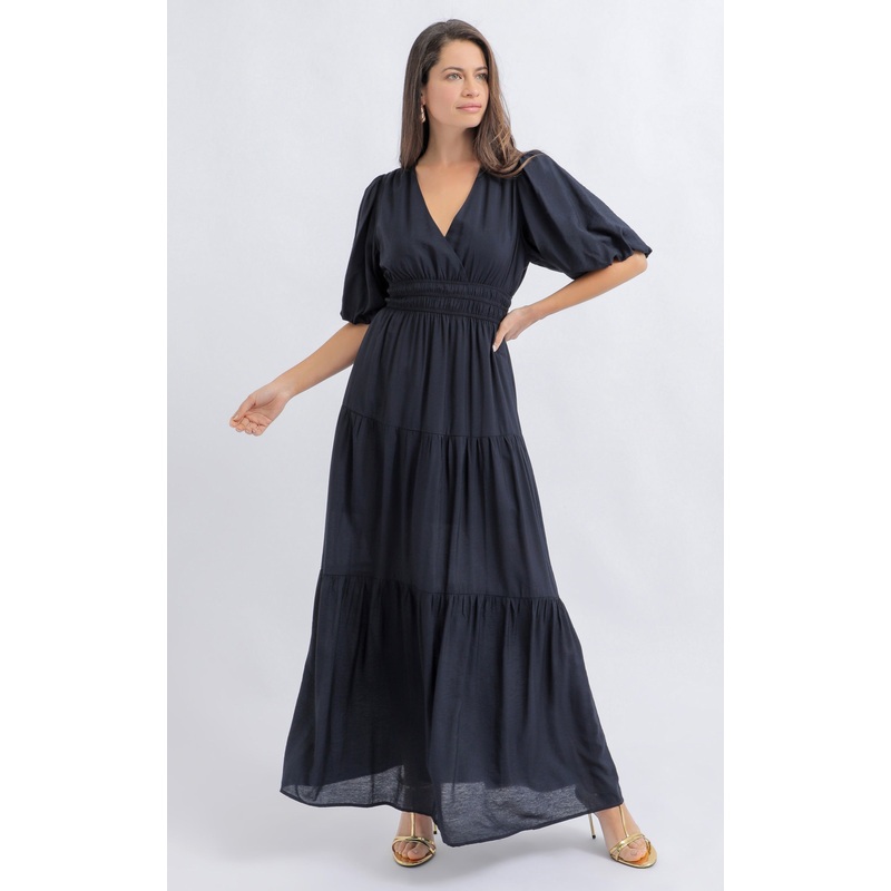 Voile Puff Sleeve Tier Maxi