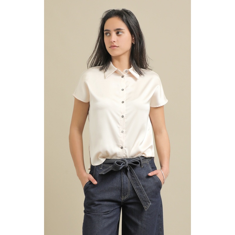 Cap Sleeve Satin Shirt