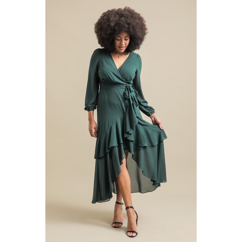 Chiffon Tier Ruffle Wrap LS Maxi