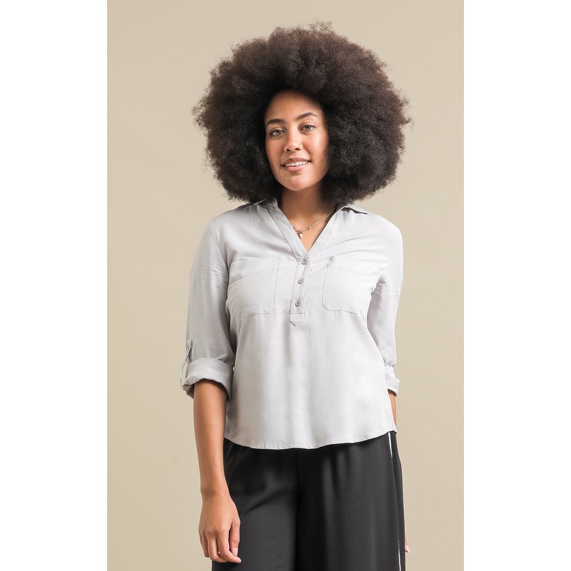 Half Placket Roll Sleeve Shirt