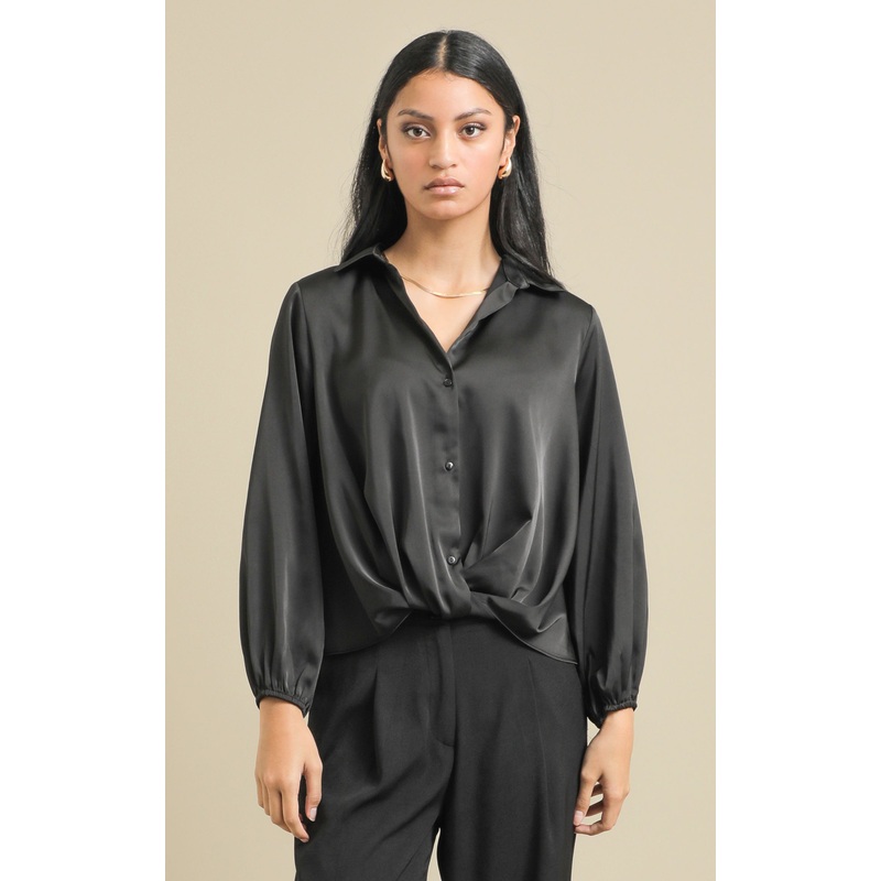 Knot Front Satin Shirt