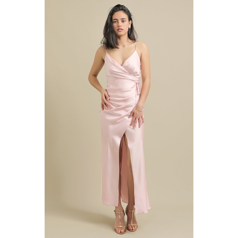 Satin Pleat Detail Wrap Gown