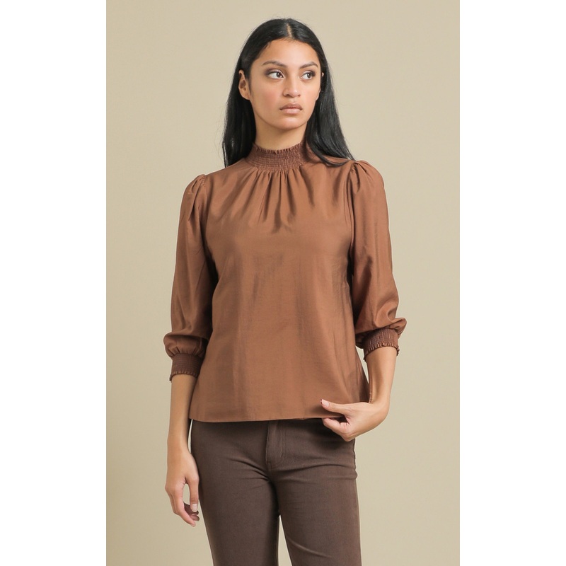 Voile High Neck Shirred Top