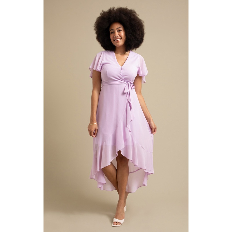 Chiffon Flutter Sleeve Wrap Gown
