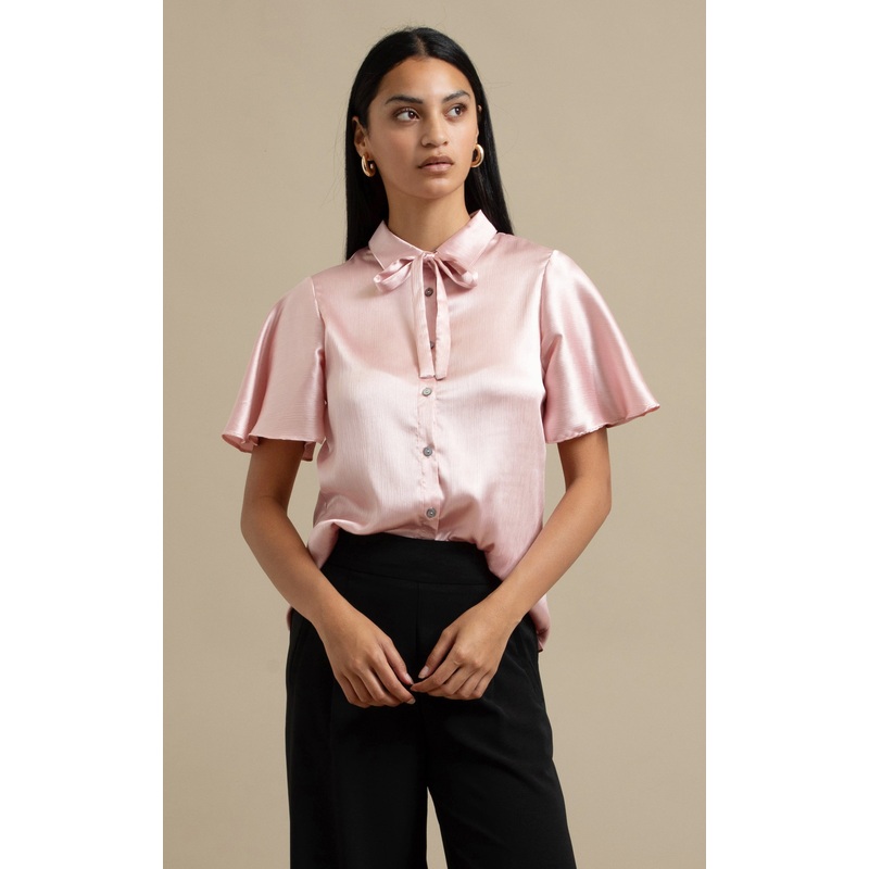 Crinkle Chiffon Flutter Sleeve Shirt