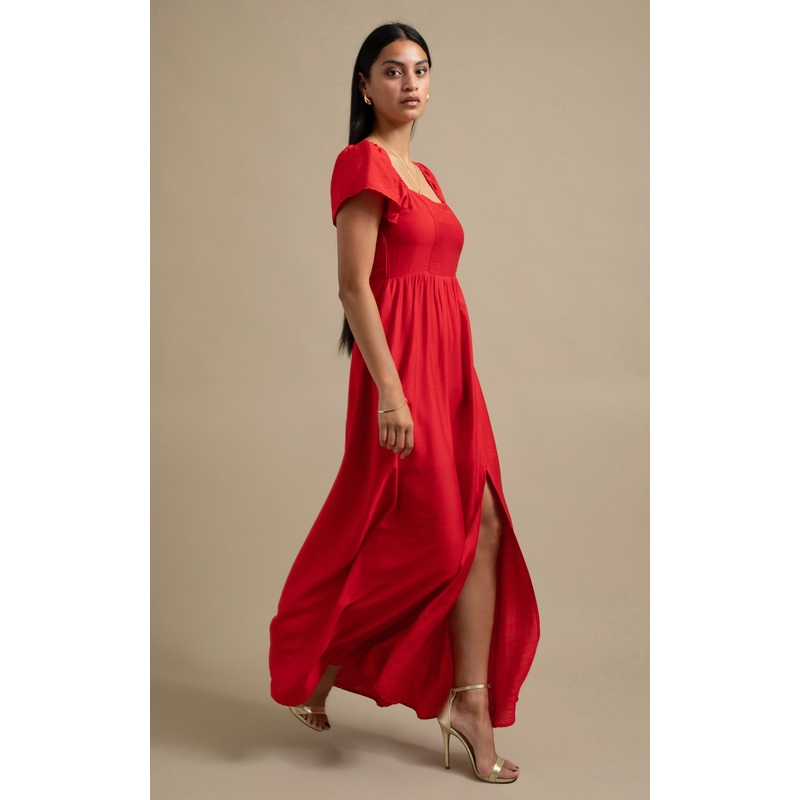 Linen Look Flutter Sleeve Maxi