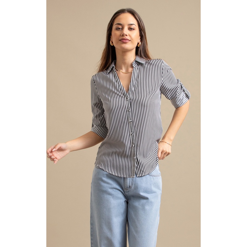 New Striped Roll Sleeve Shirt