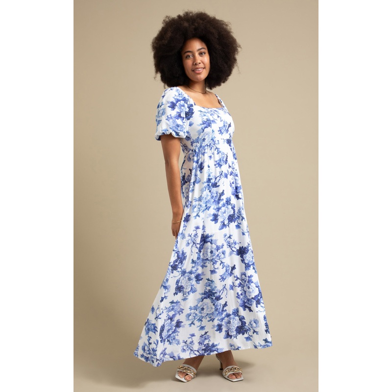 Printed Linen Look Sleeve Maxi