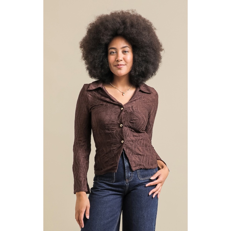 Textured Knit Split Detail Shirt
