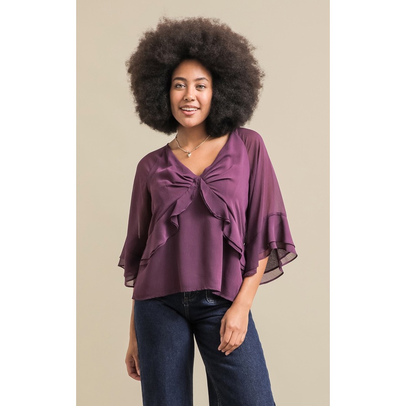 V Neck Ruffle Detail Top