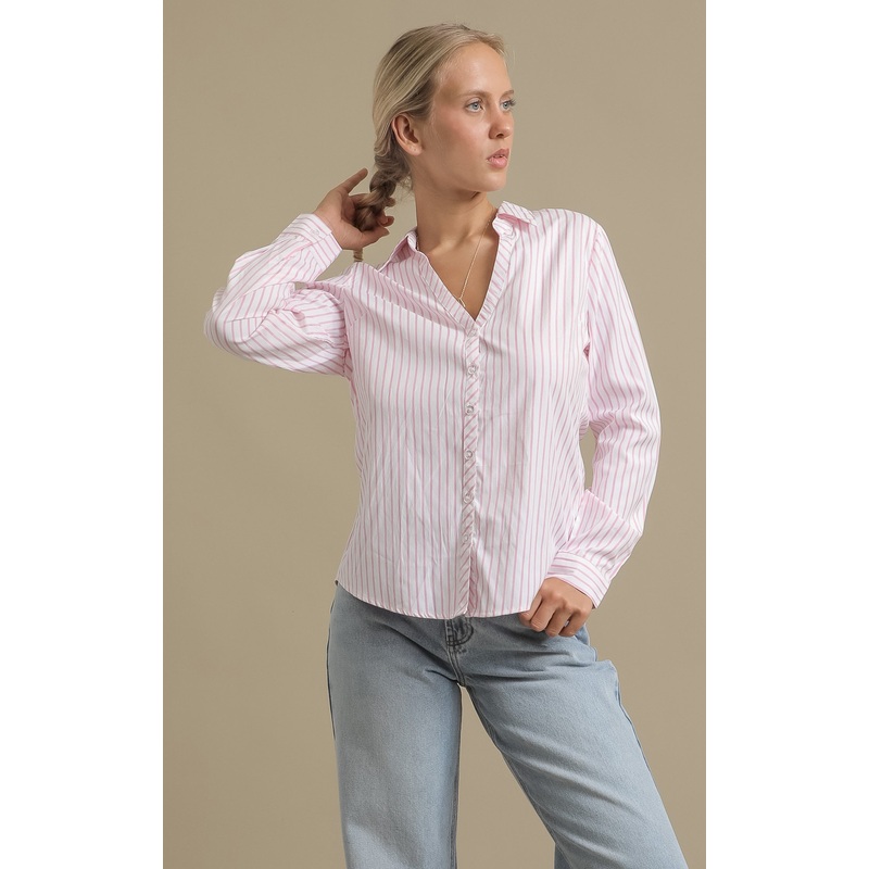 Bias Placket Striped Shirt