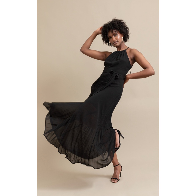 Chiffon High Neck Pleated Maxi