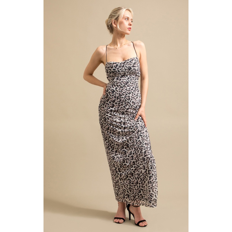 Printed Mesh Open Back Maxi