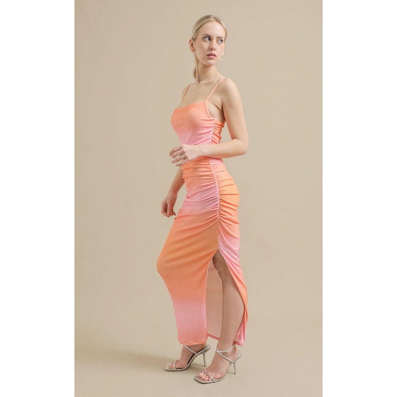 Printed Metallic Jersey Ruched Slip Gown