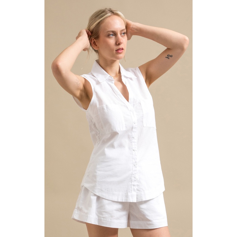Sleeveless Linen Blend Shirt
