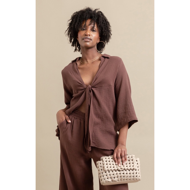 3/4 Sleeve Knot Front Shirt