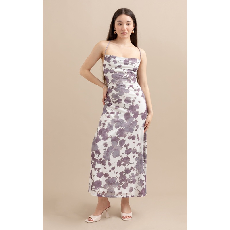 Printed Mesh Cross Back Maxi