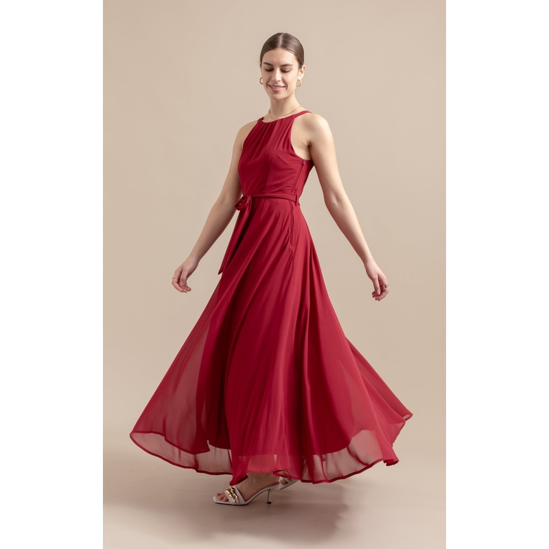 Chiffon Halter Tie Waist Gown