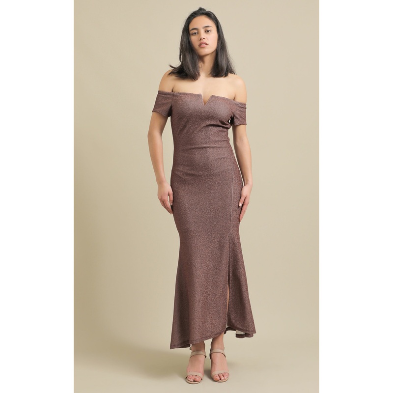Glitter Knit Off The Shoulder Gown