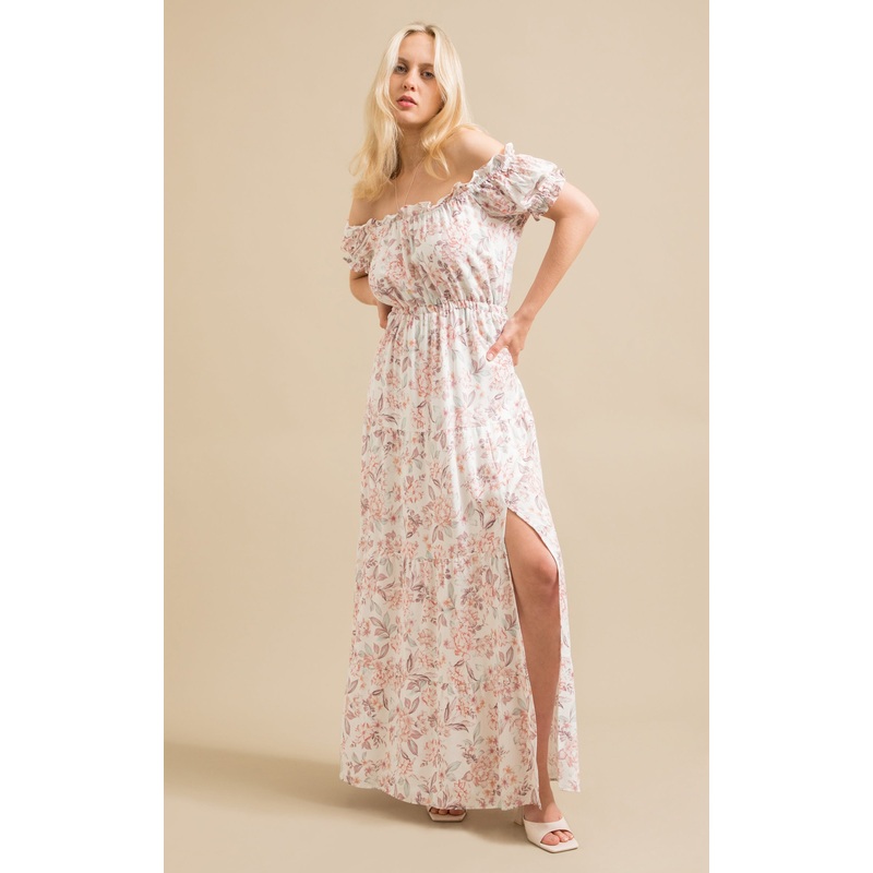 Poplin Ruffle Off The Shoulder Maxi