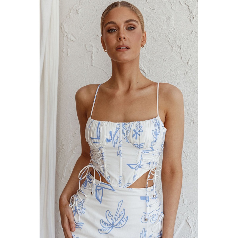 Graziella Corset Crop Top Printed White