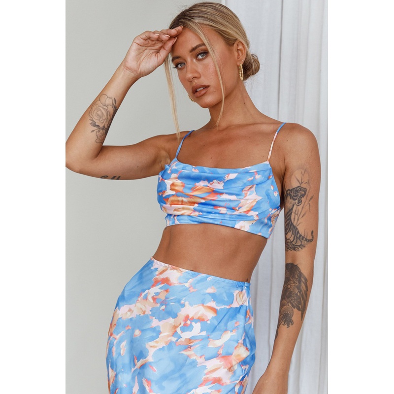 Well Versed Crop Top Abstract Blue