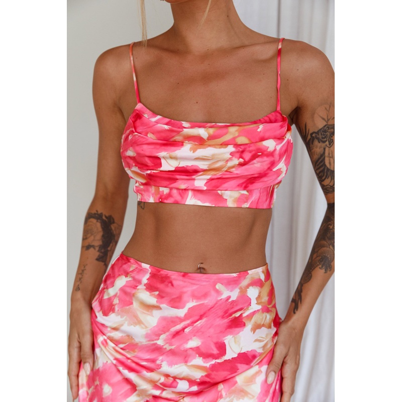 Well Versed Crop Top Abstract Pink