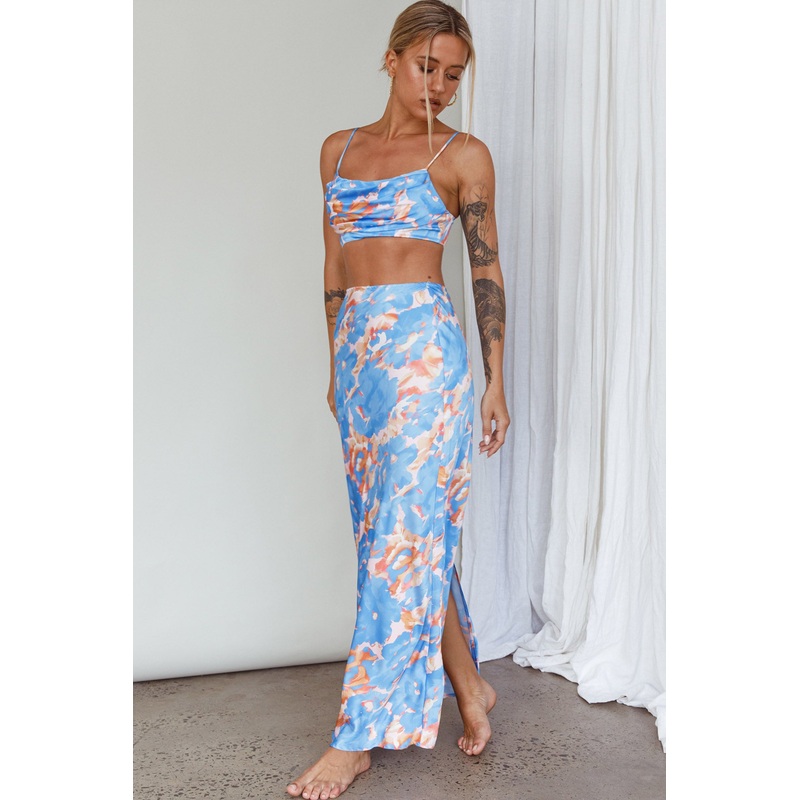 Well Versed Maxi Skirt Abstract Blue