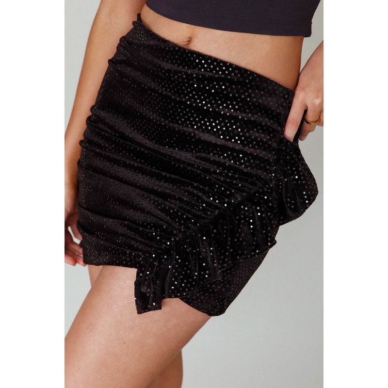 City Night Frill-Trim Mini Skirt Black
