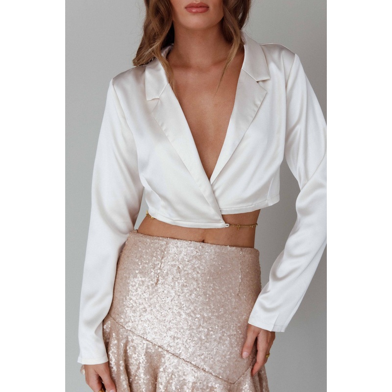 Risa Crop Satin Top Cream