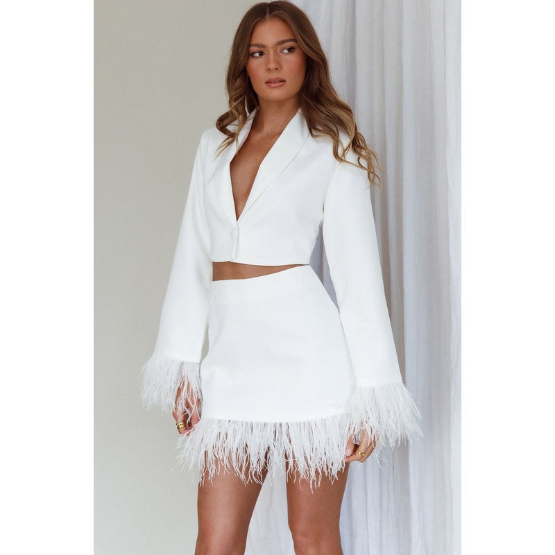 So In Love Feather Mini Skirt White