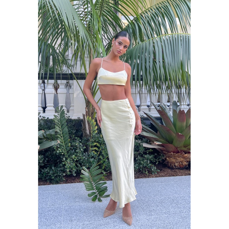 The Moment Satin Maxi Skirt Light Yellow