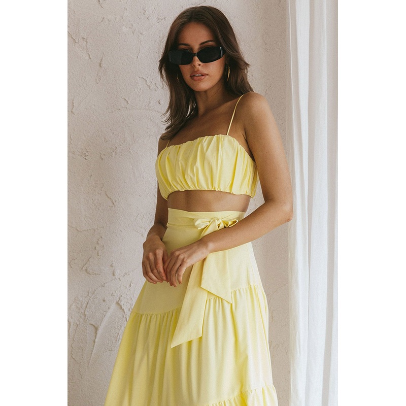 Bondi Gathered Crop Top Lemon