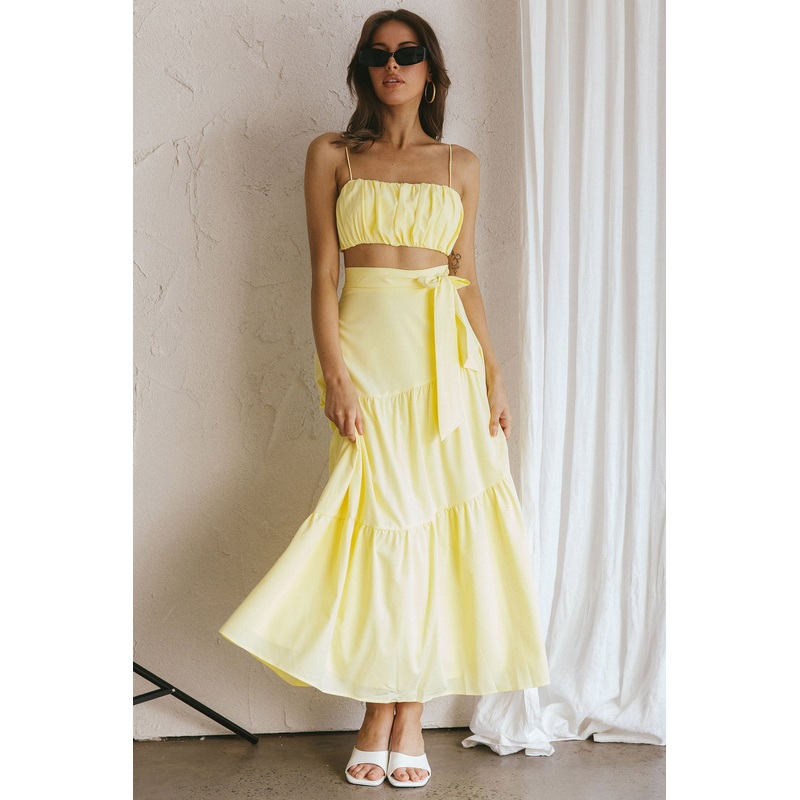 Bondi Waist Tie Maxi Skirt Lemon