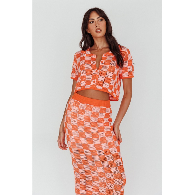 Byron Bay Crochet Buttoned Top Sunset