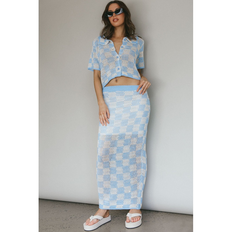 Byron Bay Crochet Maxi Skirt Blue
