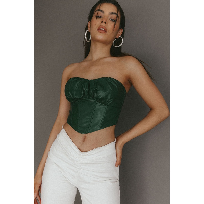Erikah Strapless Corset Crop Top Hunter