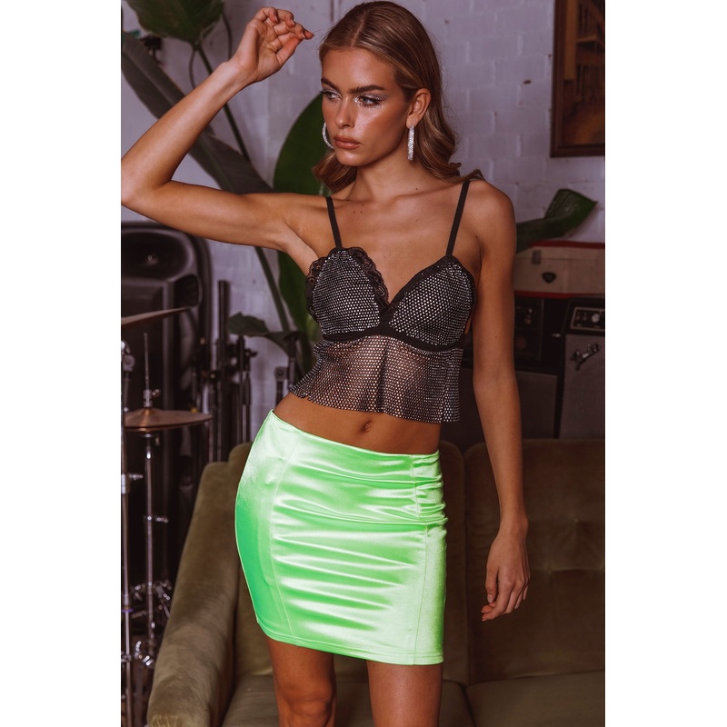 Zion Diamante Mesh Top Black