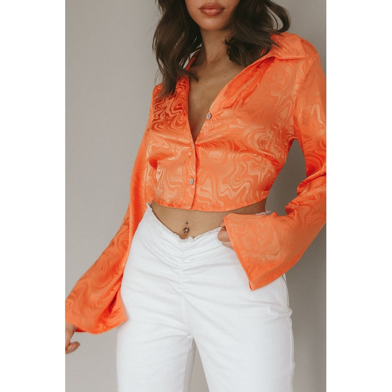 Ciara Flared Sleeve Tied Back Top Orange