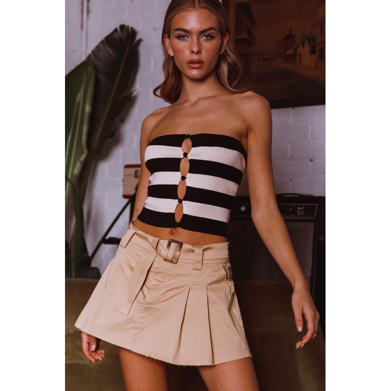 Coming Through Knit Tube Top Stripe Black