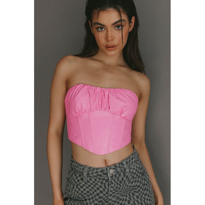 Erikah Strapless Corset Crop Top Pink