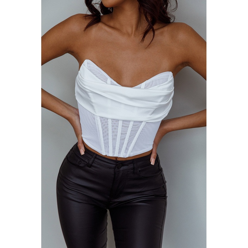 Firenze Cowl Mesh Top Off White