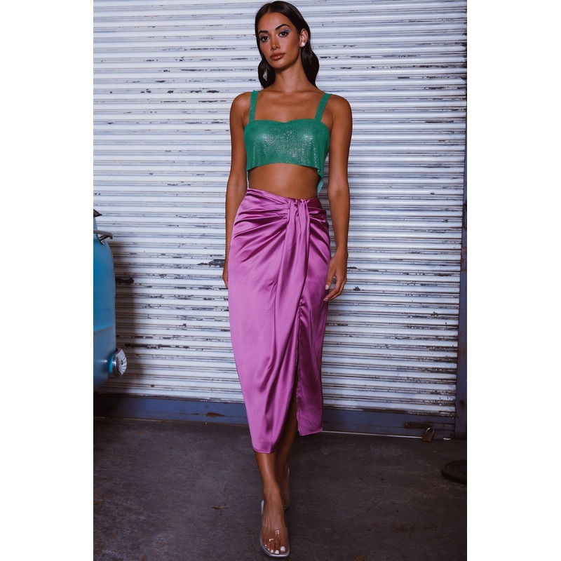 On The Money Gathered Midi Skirt Orchid