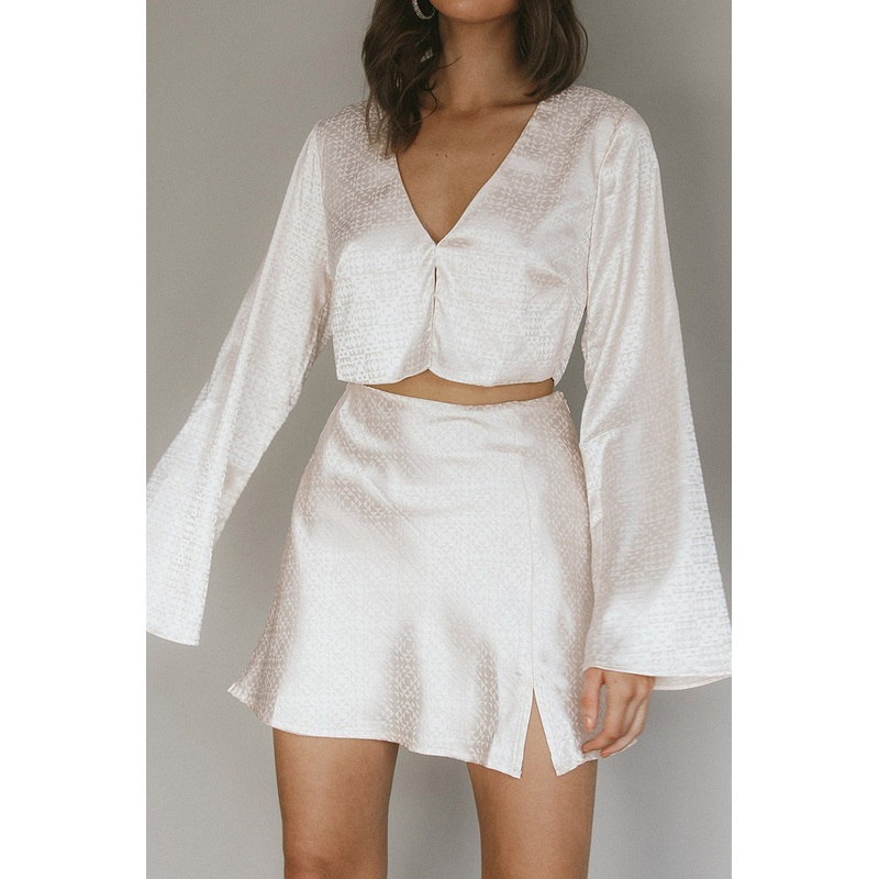 Reese Long Sleeve Satin Crop Top Cream