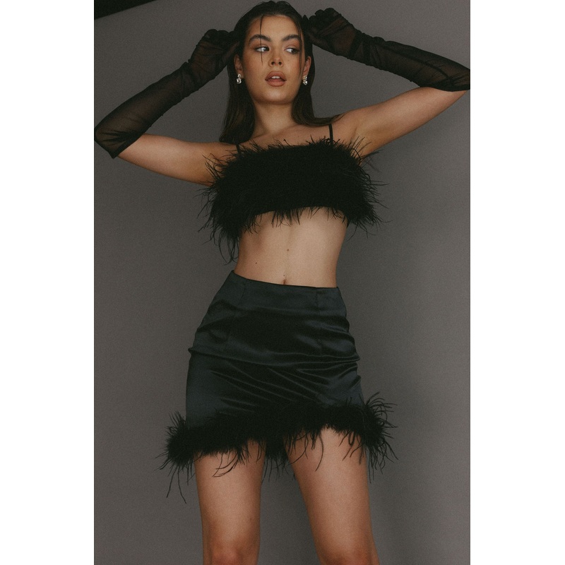 Showstopper Feather Trim Skirt Black
